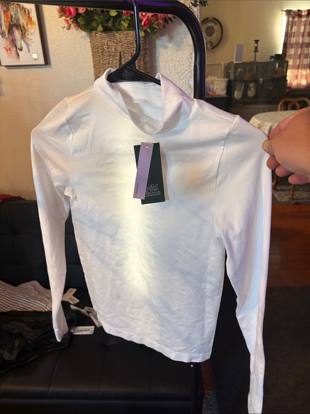 wild fable White Long Sleeve Mock Neck Top - Lightweight Tee